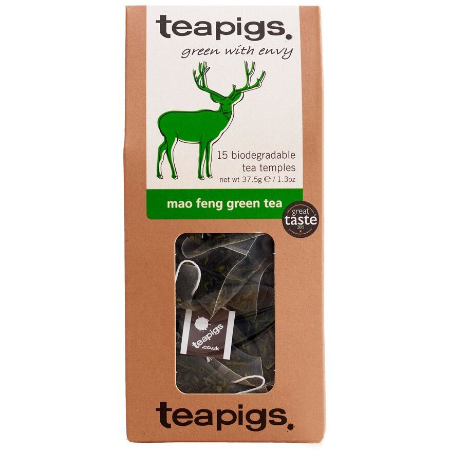Teapigs Mao Feng Green Tea Bags, 15 Count, Clear Pale Green Tea, Fresh Summer Air Taste, Biodegradable, Plant Based Tea Bag
