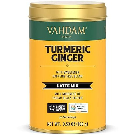 Vahdam, Golden Milk Powder/Turmeric Ginger Latte Mix (100G, 40 Cups) Caffeine-Free | Powerful Curcumin, Turmeric Powder & Ginger | Brew Hot/Iced Tea