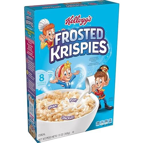Rice Krispies Kellogg's Frosted Krispies Breakfast Cereal,Kids Snacks,Baking Marshmallow Treats,Original,13Oz Box (1 Box)