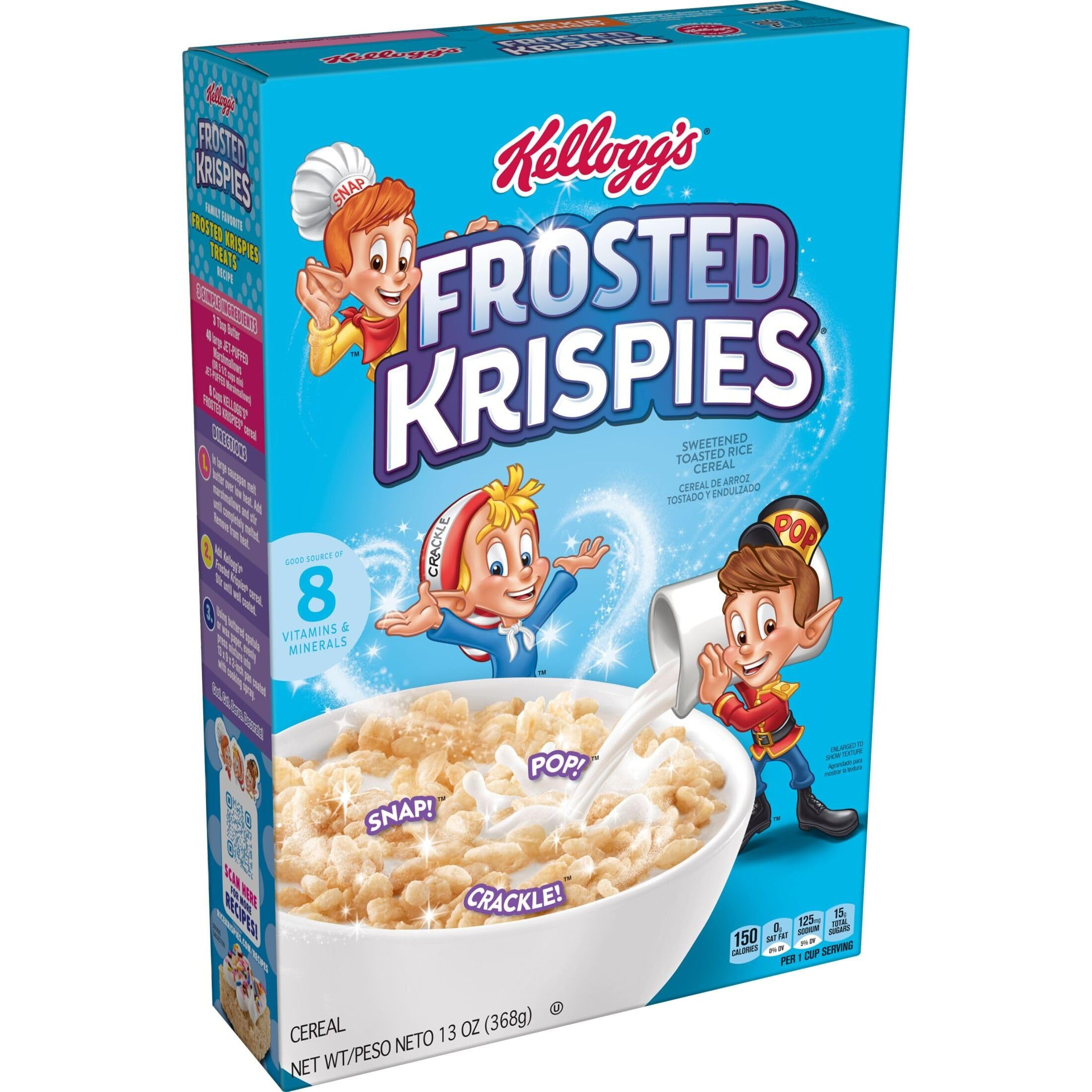Rice Krispies Kellogg's Frosted Krispies Breakfast Cereal,Kids Snacks,Baking Marshmallow Treats,Original,13Oz Box (1 Box)