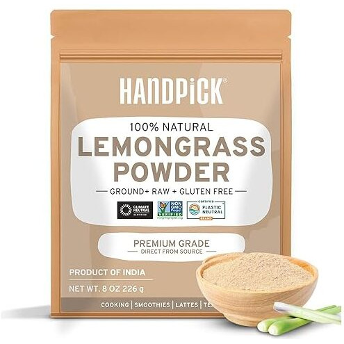 Handpick Lemongrass Powder (226G/8Oz) Non Gmo, Gluten Free, 100% Raw, Sourced From India, For Cooking, Smoothies, Tea, Packed In Resealable Ziplock Pouch