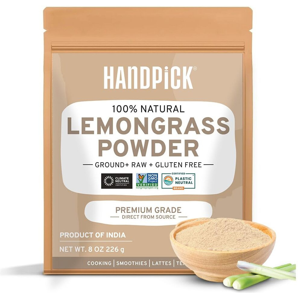 Handpick Lemongrass Powder (226G/8Oz) Non Gmo, Gluten Free, 100% Raw, Sourced From India, For Cooking, Smoothies, Tea, Packed In Resealable Ziplock Pouch