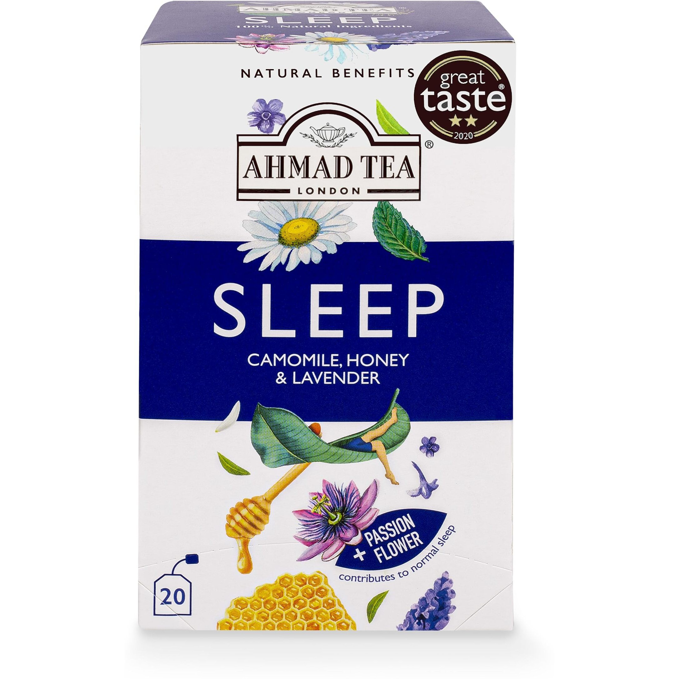 Ahmad Tea Herbal Tea, Camomile, Honey, & Lavender'sleep' Natural Benefits Teabags, 20 Ct (Pack Of 6) - Decaffeinated & Sugar-Free