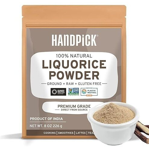 Handpick Licorice Root Powder (226G/8Oz) Non Gmo, Gluten Free, 100% Raw Ground Mulethi, Sourced From India, Glycyrrhiza Glabra, Packed In Resealable Ziplock Pouch