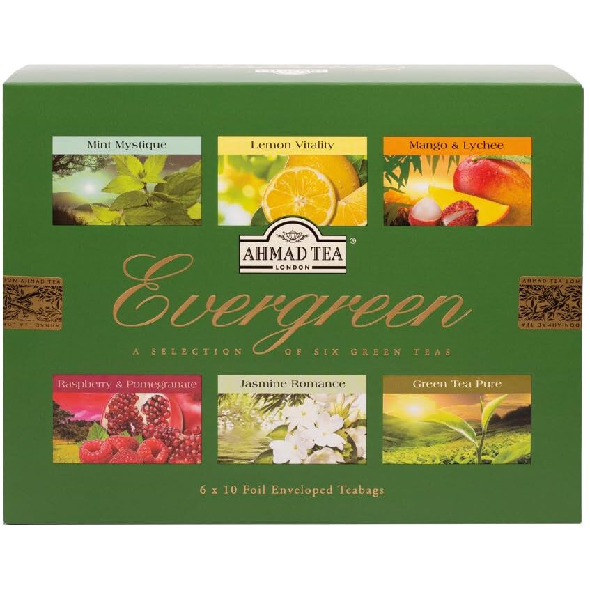 Ahmad Tea Green Tea, Evergreen Selection Pack Teabags, 60 Foil Teabags - Caffeinated And Sugar-Free
