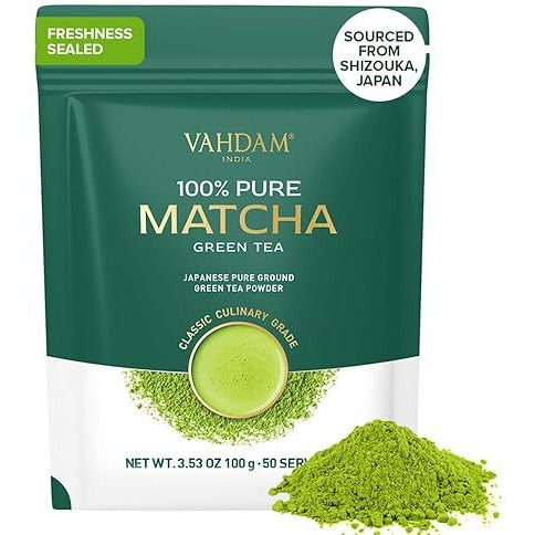 Vahdam, Japanese Matcha Tea Powder (50 Cups,3.53Oz) Sourced From Japan | Authentic Japanese Matcha Green Tea Powder | Classic Culinary Matcha From Japan