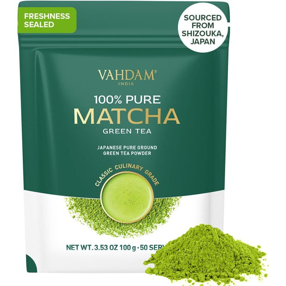 Vahdam, Japanese Matcha Tea Powder (50 Cups,3.53Oz) Sourced From Japan | Authentic Japanese Matcha Green Tea Powder | Classic Culinary Matcha From Japan