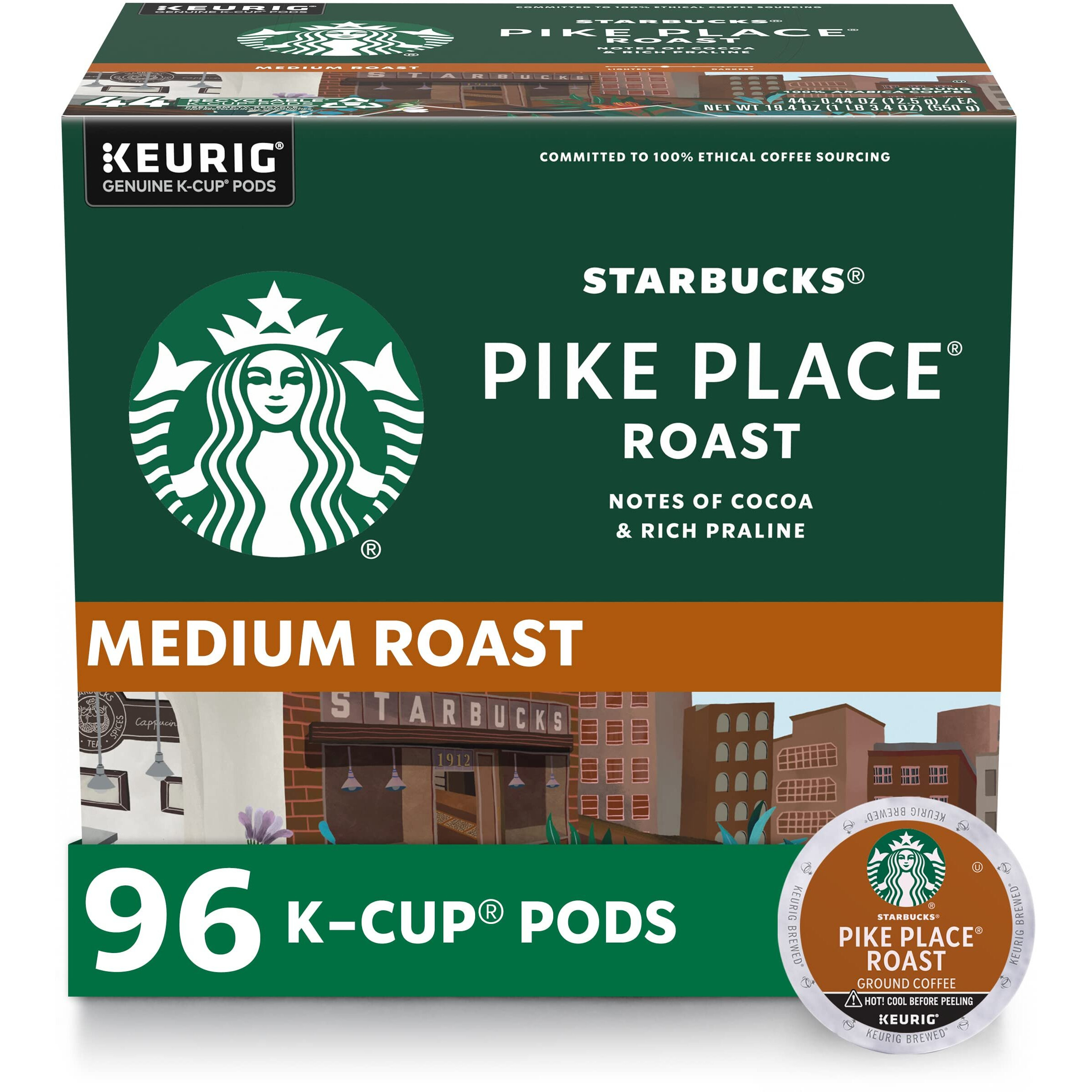 Starbucks K-Cup Coffee Pods-Medium Roast Coffee-Pike Place Roast For Keurig Brewers-100% Arabica-4 Boxes (96 Pods Total)