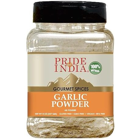 Pride Of India - Garlic Fine Ground - Gourmet & Culinary Grade - Classic Seasoning To Pasta/Sauces/Dips/Bakes - Easy To Store - 8 Oz. Medium Dual Sifter Bottle