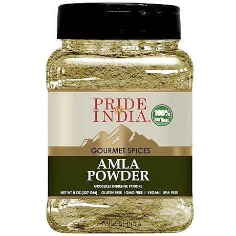 Pride Of India - Amla Powder - Gourmet Spice - Tangy & Savory - Pure Indian Gooseberry Ground - Antioxidant Rich - Gmo/Gluten Free - Easy To Use - 7 Oz. Medium Dual Sifter Jar
