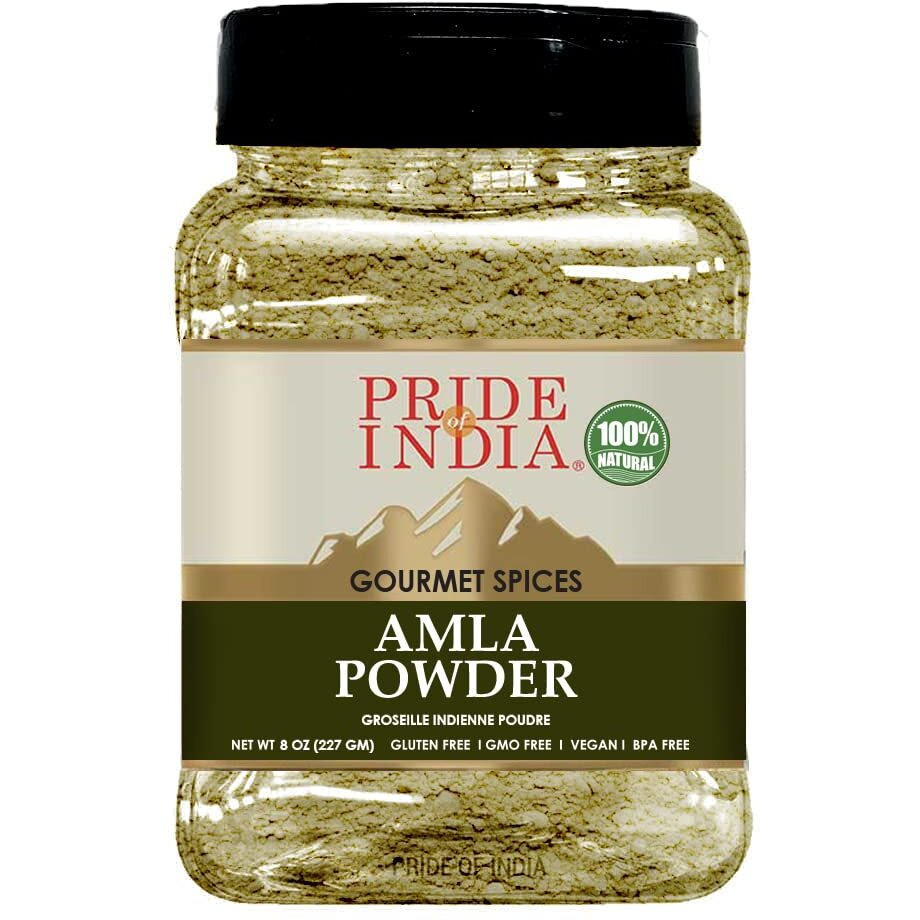 Pride Of India - Amla Powder - Gourmet Spice - Tangy & Savory - Pure Indian Gooseberry Ground - Antioxidant Rich - Gmo/Gluten Free - Easy To Use - 7 Oz. Medium Dual Sifter Jar