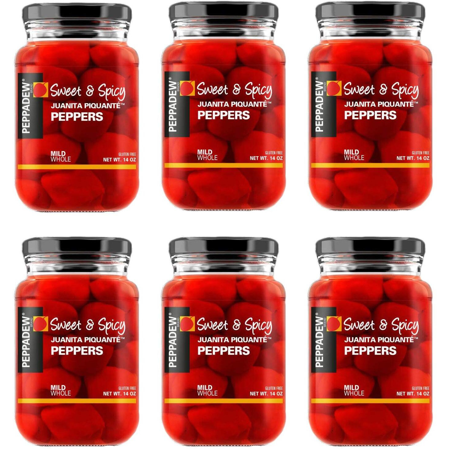 Peppadew Mild Whole Sweet & Spicy Piquante Peppers, 14-Ounce Glass Jars (Pack Of 6)