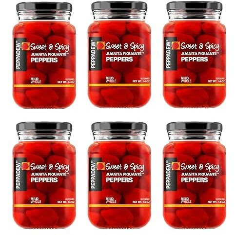 Peppadew Mild Whole Sweet & Spicy Piquante Peppers, 14-Ounce Glass Jars (Pack Of 6)