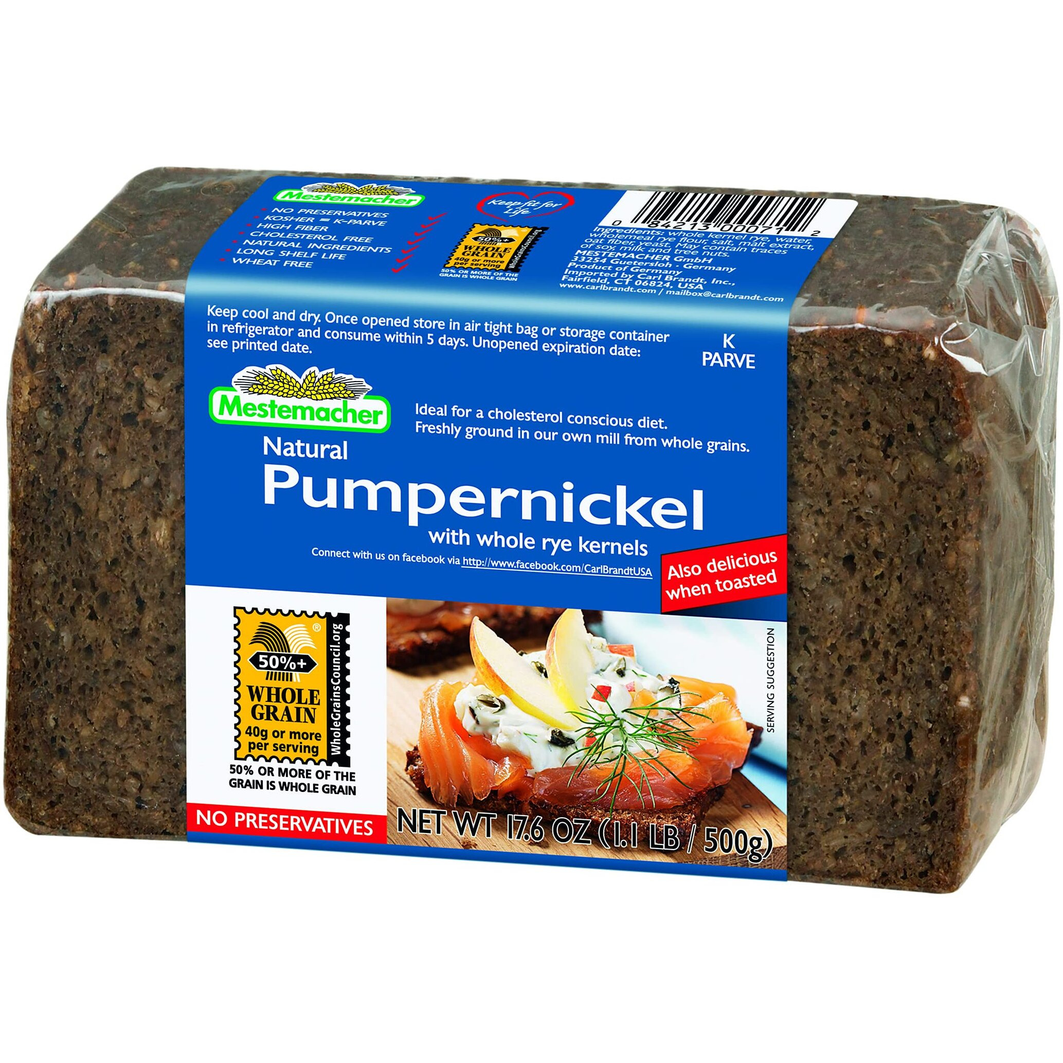 Mestemacher Bread, Pumpernickel, 17.6 Oz, Pack Of 12