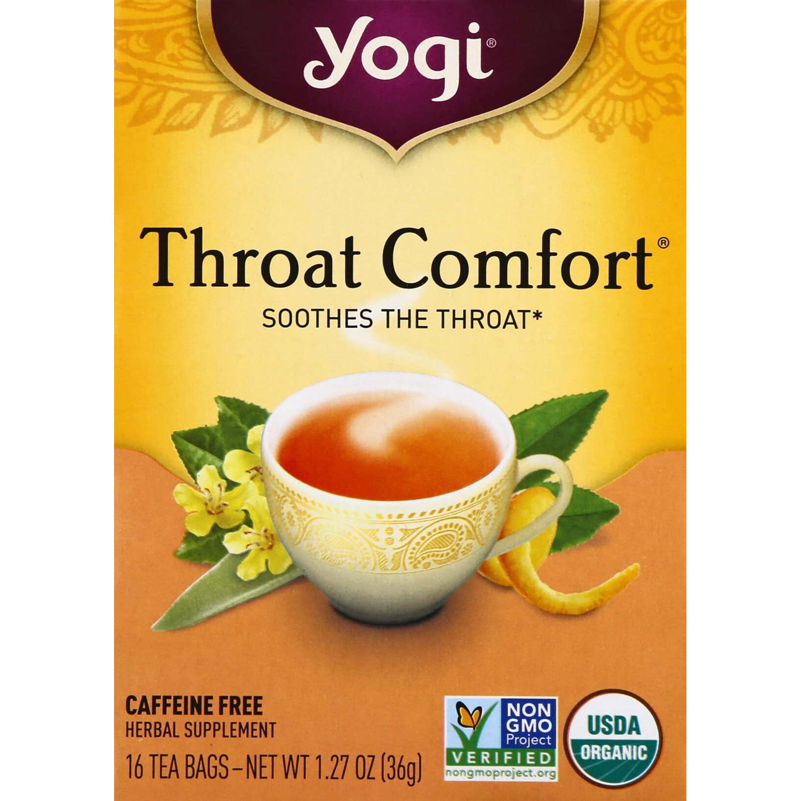 Yogi Organic Throat Comfort Herbal Tea Caffeine Free - 16 Tea Bags - Case Of 6(D0102H5Wwbx)