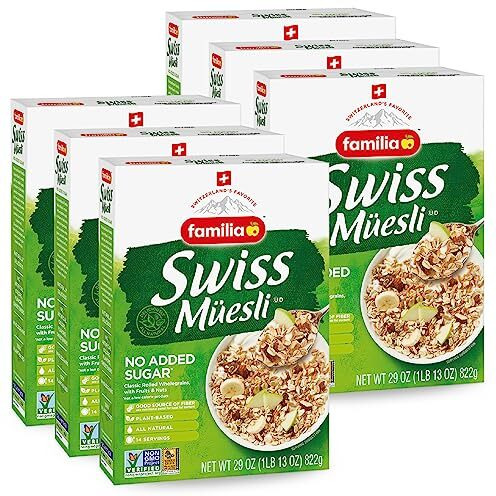 Familia Swiss Muesli Cereal, 0G Added Sugar, Energy-Packed Cereal With Raisins, Hazelnuts And Almonds, 29 Ounce Box (Pack Of 6)