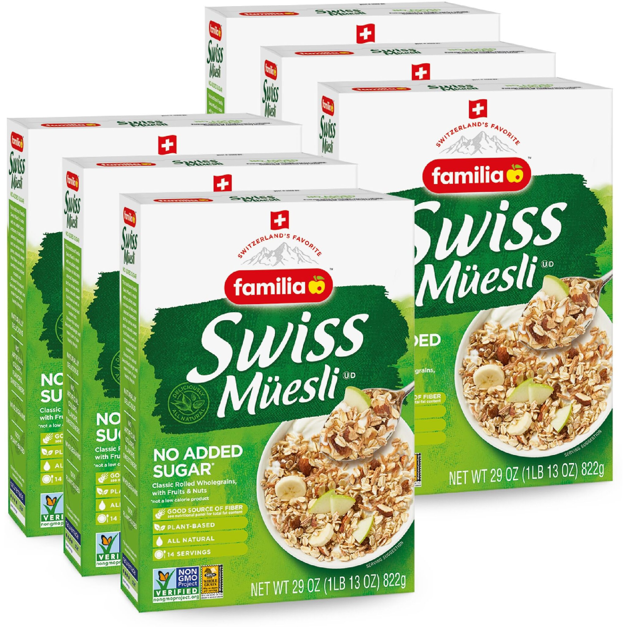 Familia Swiss Muesli Cereal, 0G Added Sugar, Energy-Packed Cereal With Raisins, Hazelnuts And Almonds, 29 Ounce Box (Pack Of 6)