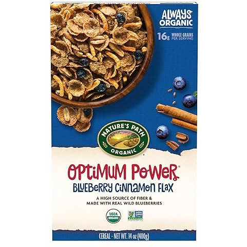 Nature's Path Organic Optimum Power Blueberry Cinnamon Flax Cereal, 14 Oz (Pack Of 6), Non-Gmo