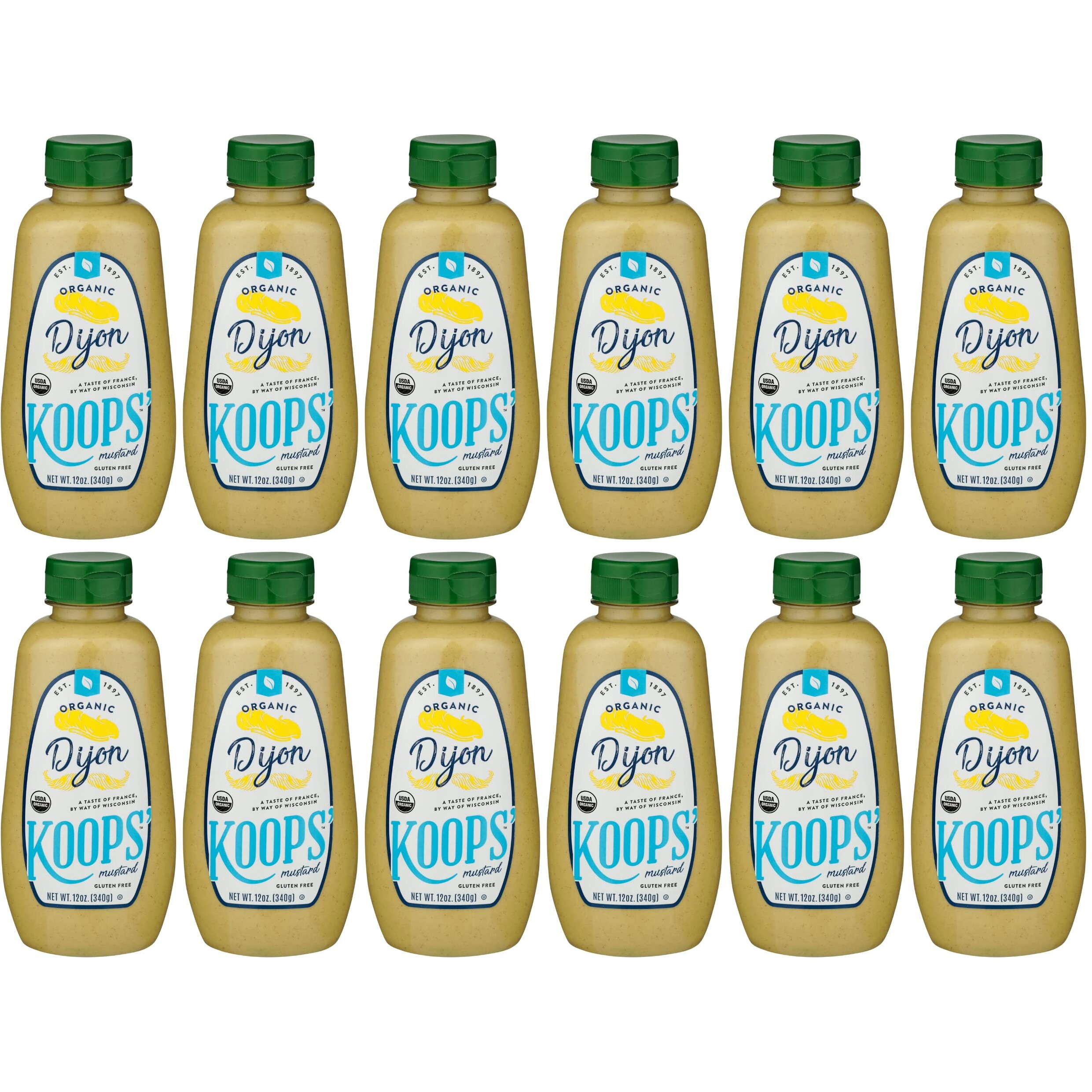 Koops' Organic Dijon Mustard - Dijon Seasoning, Gluten-Free, Kosher, Non-Gmo, Usda Certified Organic Mustard Sauce, Made In The Usa, From Quality Mustard Seeds - 12 Oz, Pack Of 12
