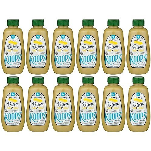 Koops' Organic Dijon Mustard - Dijon Seasoning, Gluten-Free, Kosher, Non-Gmo, Usda Certified Organic Mustard Sauce, Made In The Usa, From Quality Mustard Seeds - 12 Oz, Pack Of 12