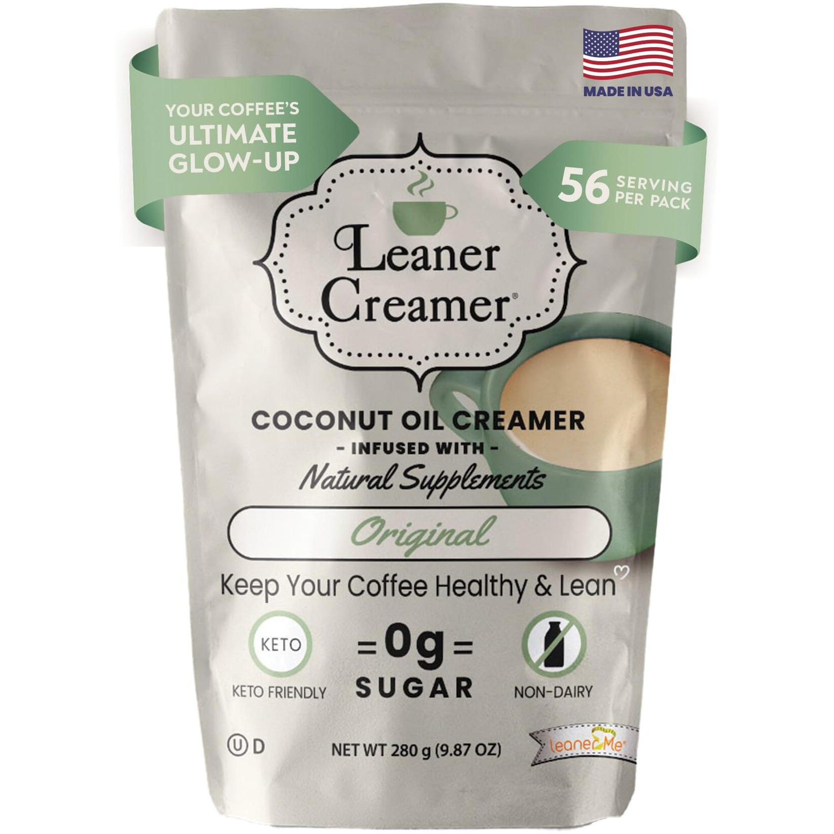 Leaner Coffee Creamer Coconut Oil Creamer, 280 Refill Pouch