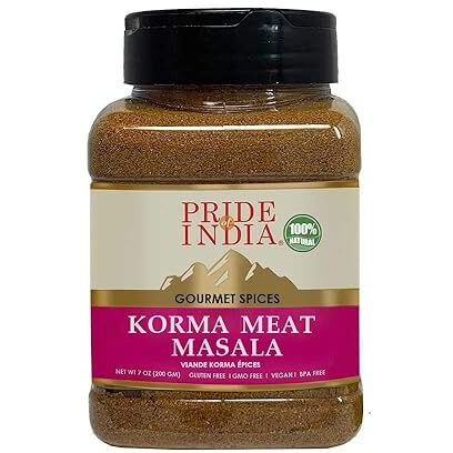Pride Of India - Korma Meat Masala Mix - Ideal For Traditional Meat/Lamb Curry - Gourmet & Flavorful - Seasoning Spice Blend - 7 Oz. Medium Dual Sifter Jar