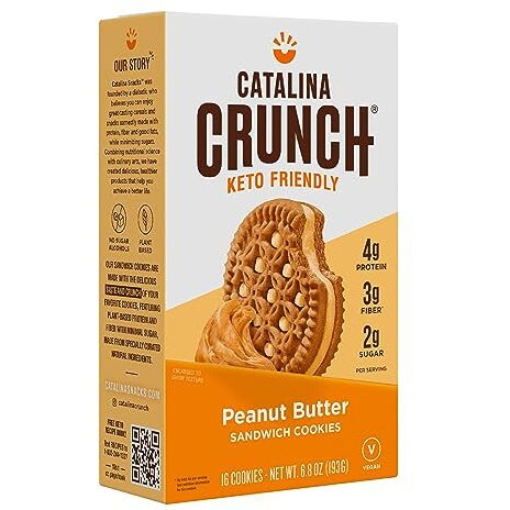 Catalina Crunch Peanut Butter Keto Sandwich Cookies 6.8 Oz Box | Keto Snacks | Low Carb, Low Sugar | Vegan Cookies, Plant Based Protein Cookies | Keto Friendly Foods, Keto Dessert