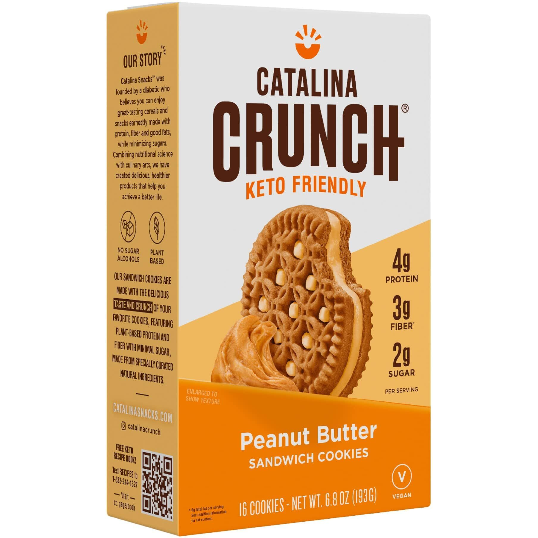 Catalina Crunch Peanut Butter Keto Sandwich Cookies 6.8 Oz Box | Keto Snacks | Low Carb, Low Sugar | Vegan Cookies, Plant Based Protein Cookies | Keto Friendly Foods, Keto Dessert