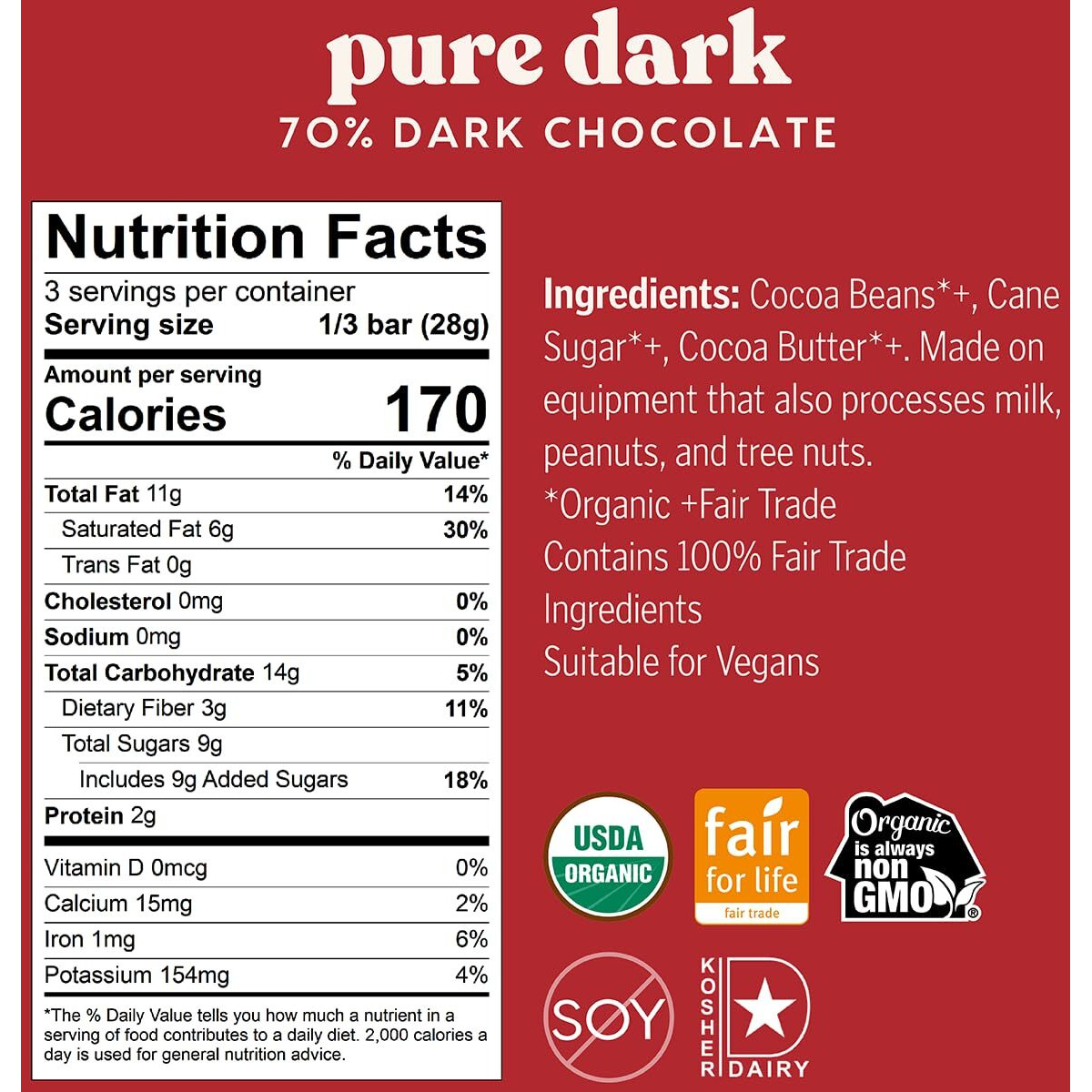 Theo Chocolate Dark Chocolate 70% Cacao Bar (12X3Oz)