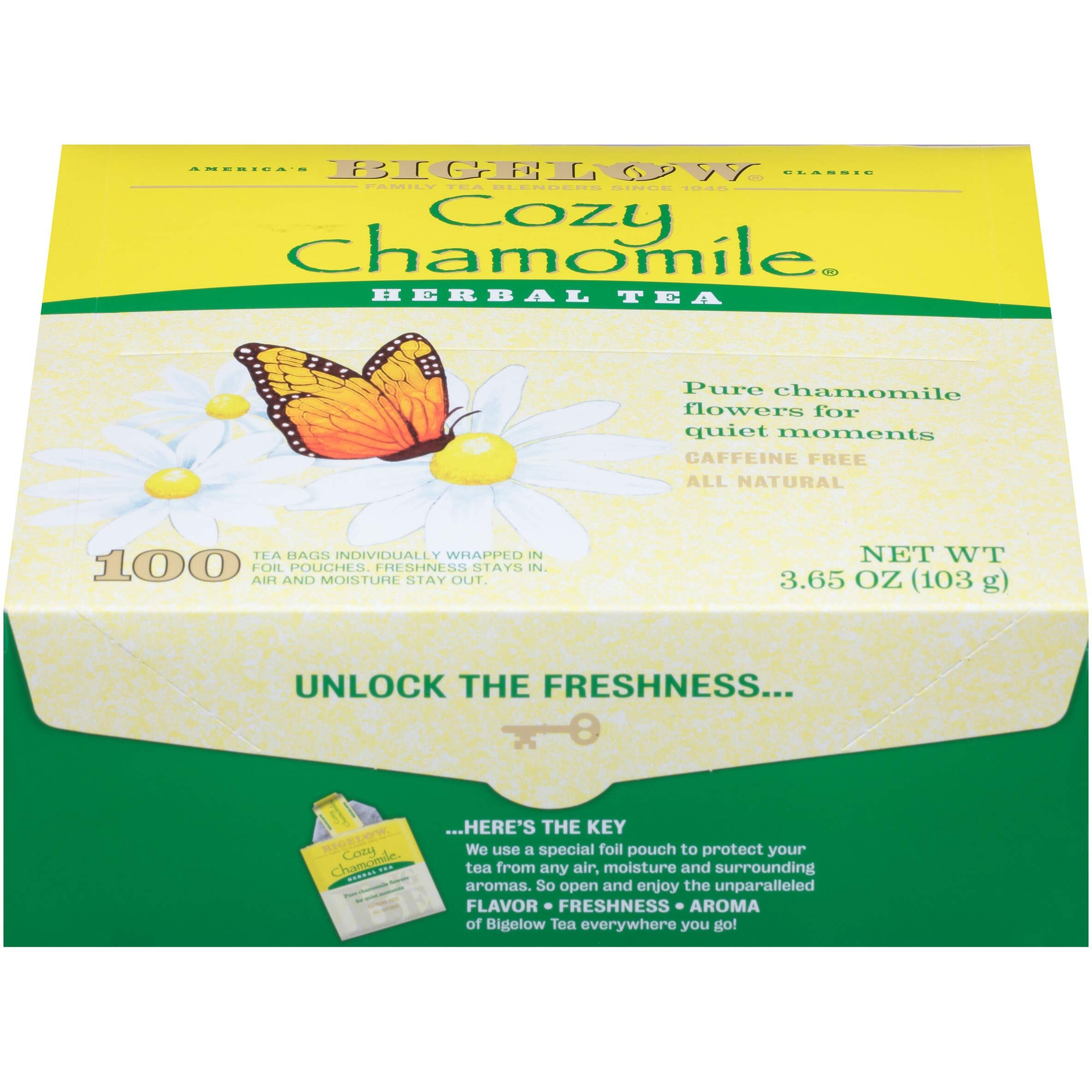 Bigelow Cozy Chamomile Herbal Tea, 100 Count Box Caffeine Free Herbal Tea