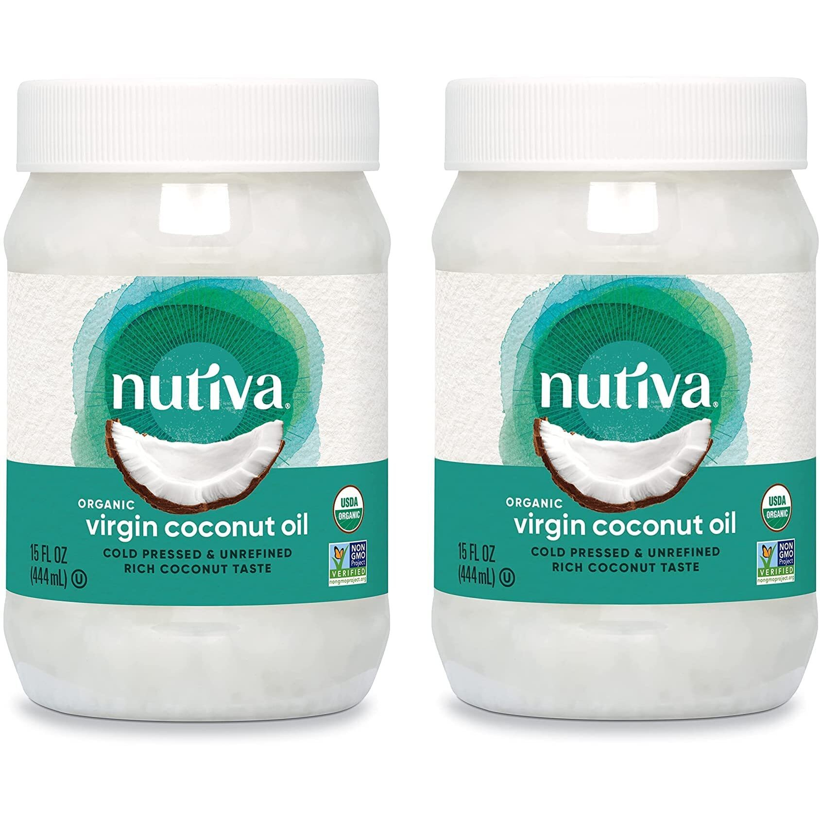 Nutiva Organic Coconut Oil, Cold-Pressed, Unrefined Cooking Oil, Natural Hair Oil, Skin Oil, Massage Oil, Usda Organic, Extra Virgin Coconut Oil (Aceite De Coco) 15 Fl Oz (Pack Of 2)