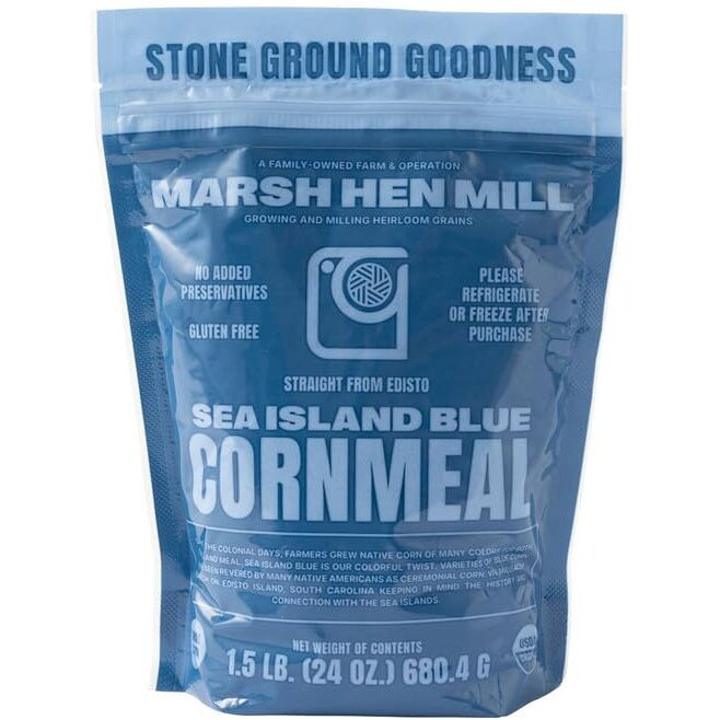 Marsh Hen Mill Sea Island Blue Cornmeal  Organic Corn With Floral Aroma  Perfect Corn Meal For Corn Bread Grown By Generations Of Farmers  Traditional Blue Corn Meal  100% Natural 24 Oz