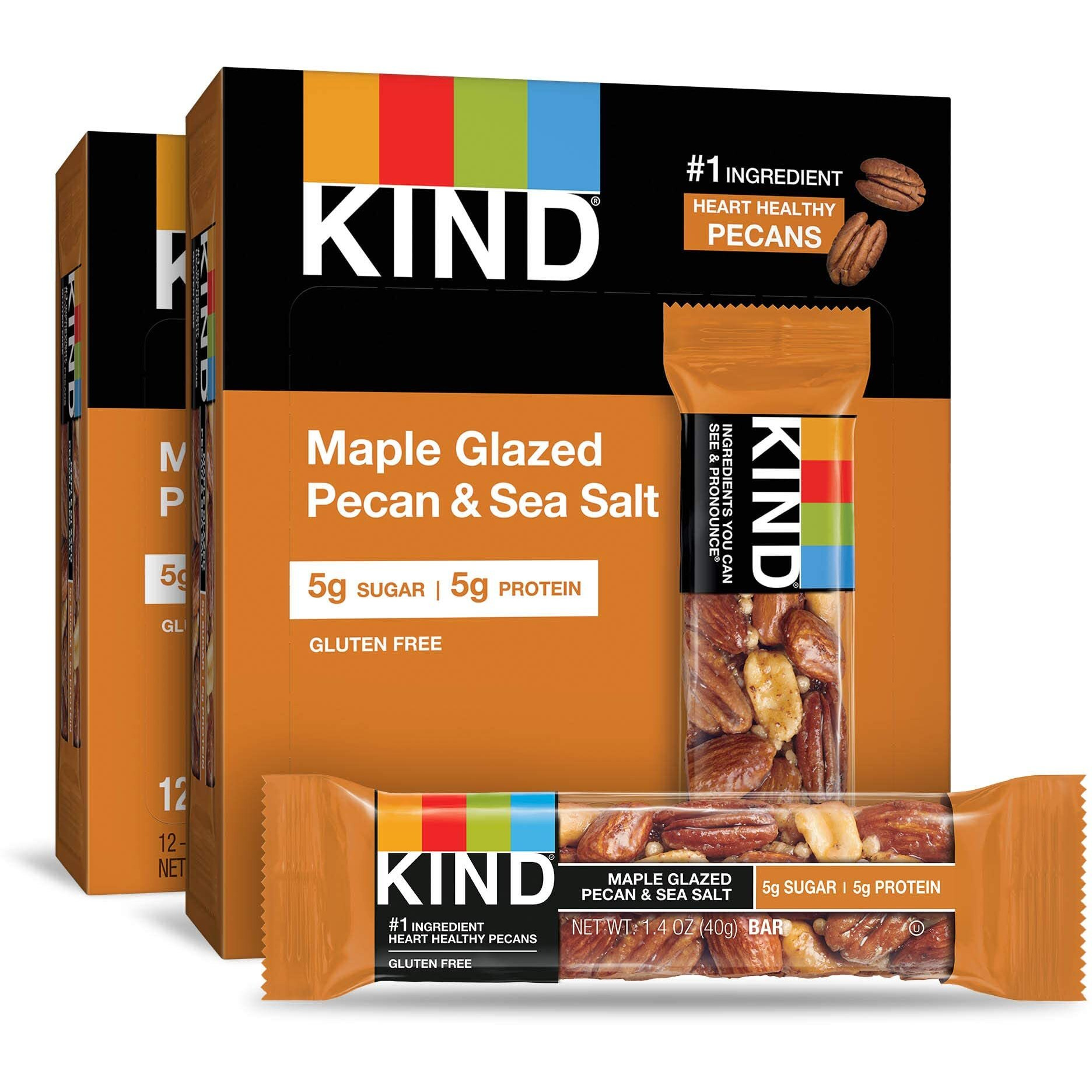 Kind Nut Bars, Maple Glazed Pecan And Sea Salt, 1.4 Ounce, 24 Count, Gluten Free, 5G Sugar, 5G Protein
