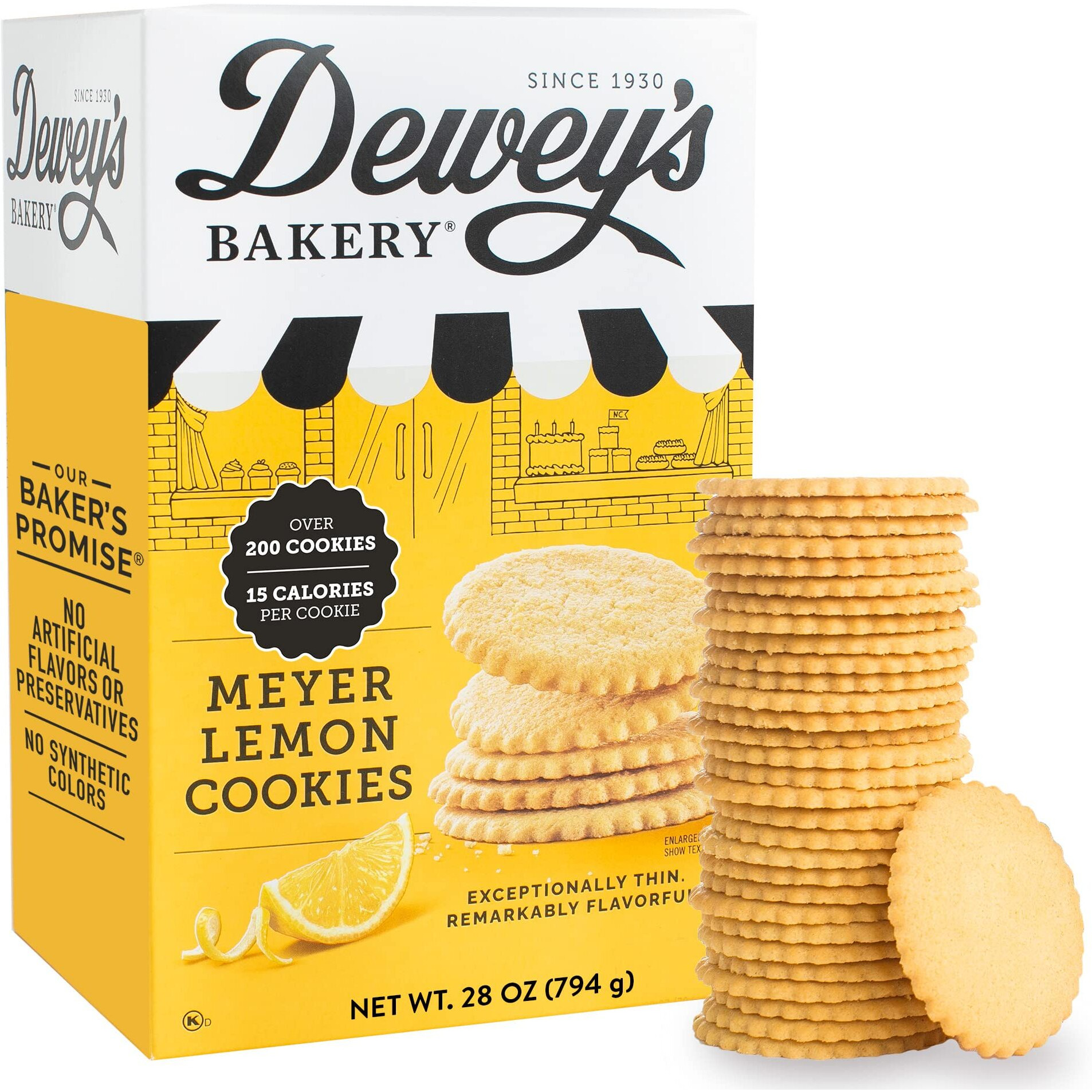 Dewey's Bakery Lemon Moravian Style Cookie Thins  Baked In Small Batches  Real, Simple Ingredients  Time-Honored Southern Bakery Recipe  Low Calorie Cookie Thins  28Oz