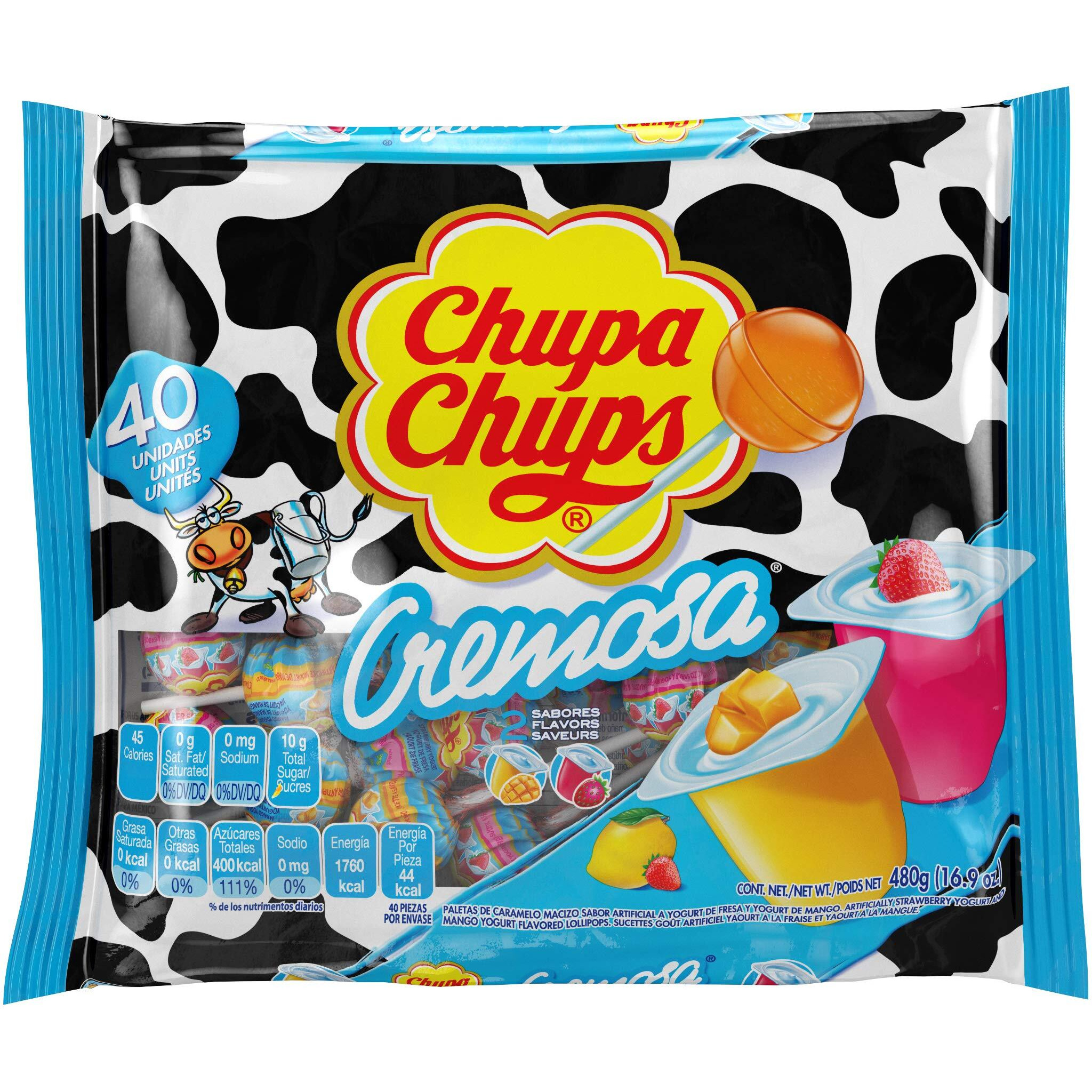 Chupa Chups Lollipops, 40 Candy Suckers For Kids, Cremosa Yogurt, 2 Assorted Creamy Flavors, For Gifting, Parties, Office, 40 Count