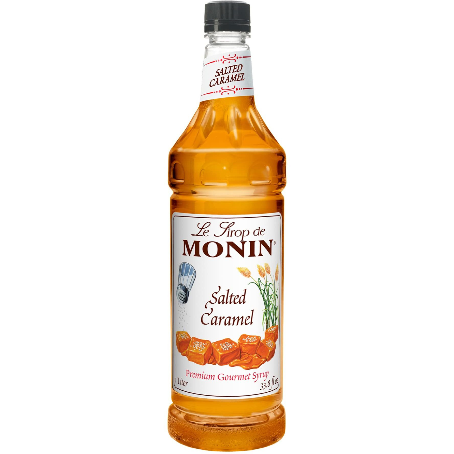 Monin - Salted Caramel Syrup, Natural Flavors, Great For Mochas, Lattes, Smoothies, Shakes, And Cocktails, Non-Gmo, Gluten-Free (1 Liter)