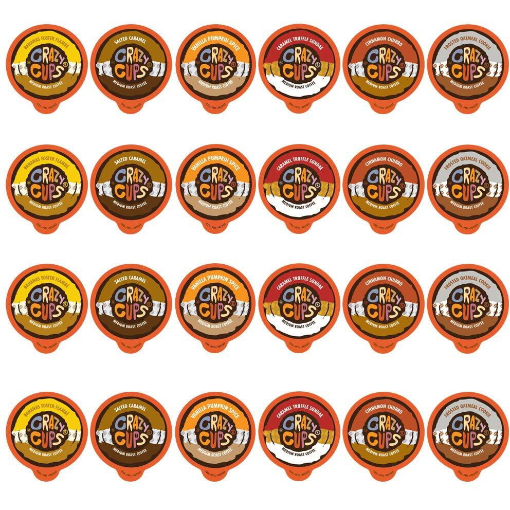 Crazy Cups Flavored Coffee Pods Variety Pack - Coffee Flavors For The Keurig K Cups Machine, Recyclable Single Serve Cups, 24 Count