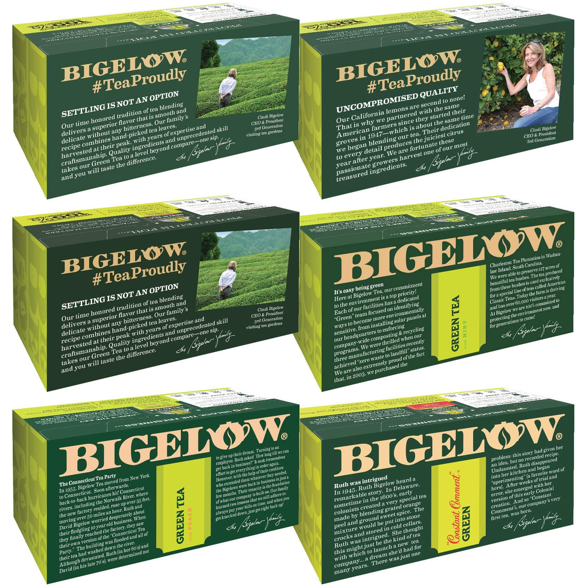 Bigelow Green Tea 6 Flavor Variety Pack, Caffeinated, 20 Count (Pack Of 6), 120 Tea Bags Total