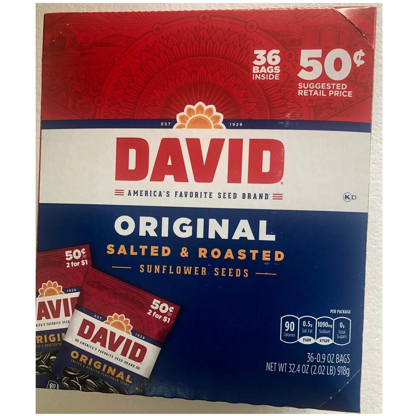David Seed Sunflower Seeds, Original, 36 Count (Pack Of 1)