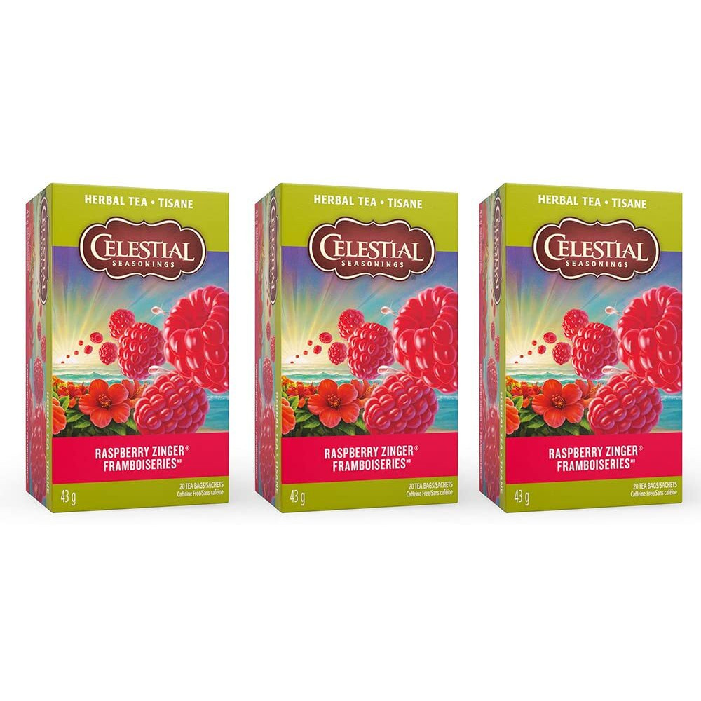 Celestial Seasonings Herbal Tea, Raspberry Zinger, 20 Count (Pack Of 3)