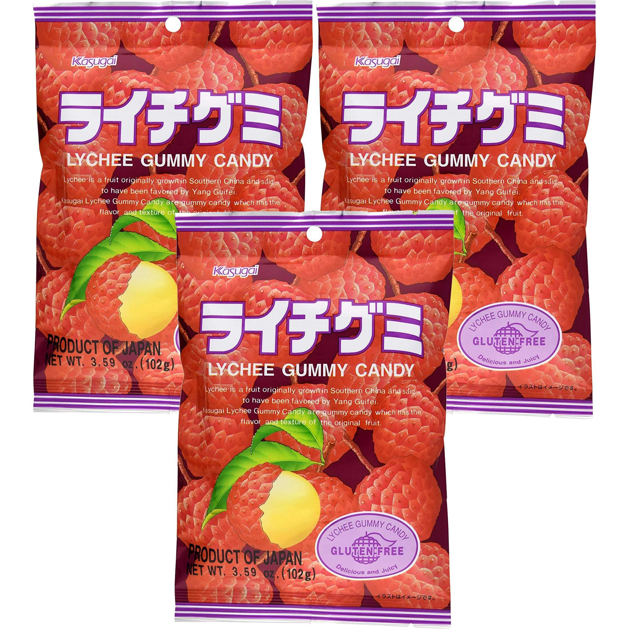 Kasugai Litchi (Lychee) Gummy Candies (Pack Of 3) By Kasugai