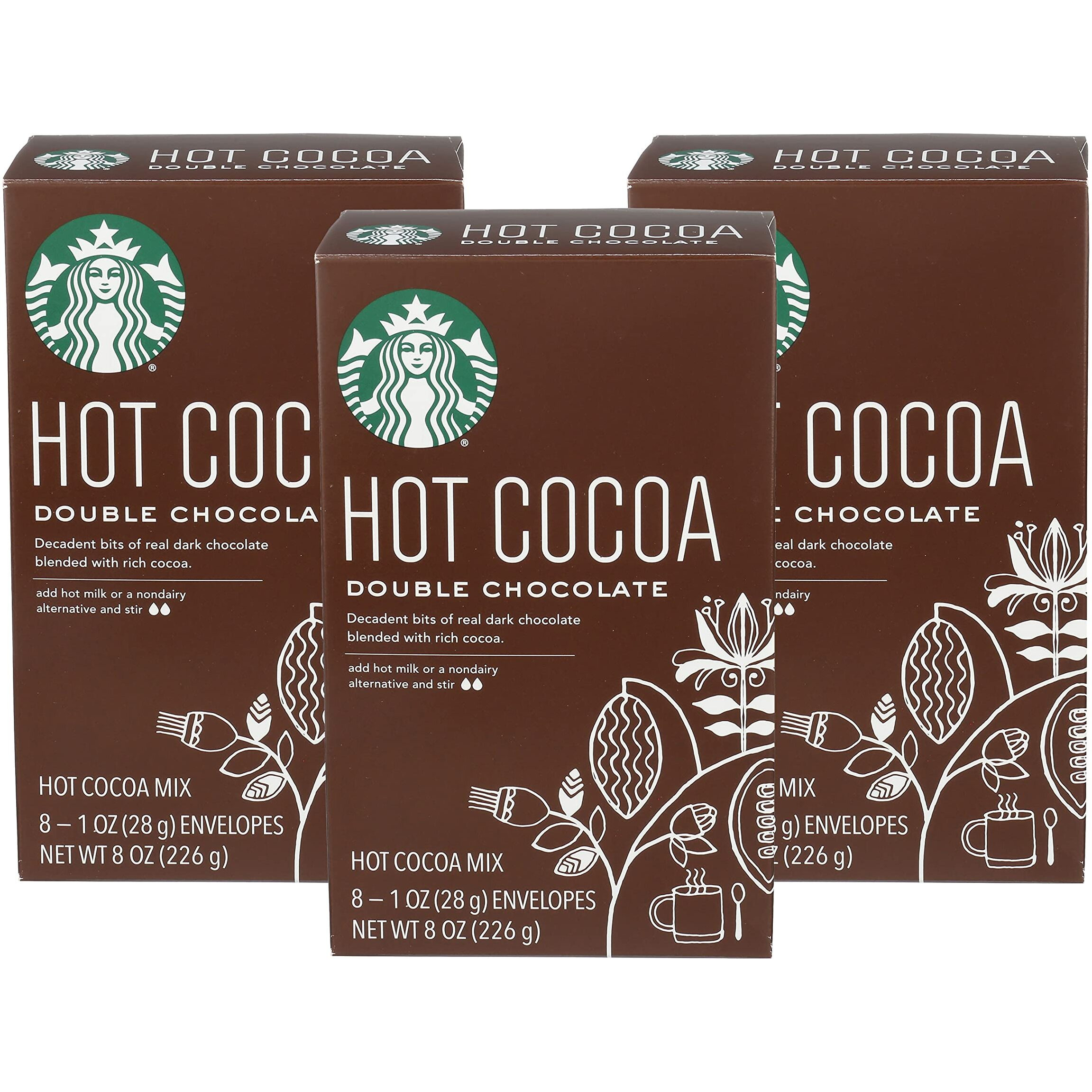 Starbucks Hot Cocoa Mix, Double Chocolate, 8 Count (Pack Of 3)