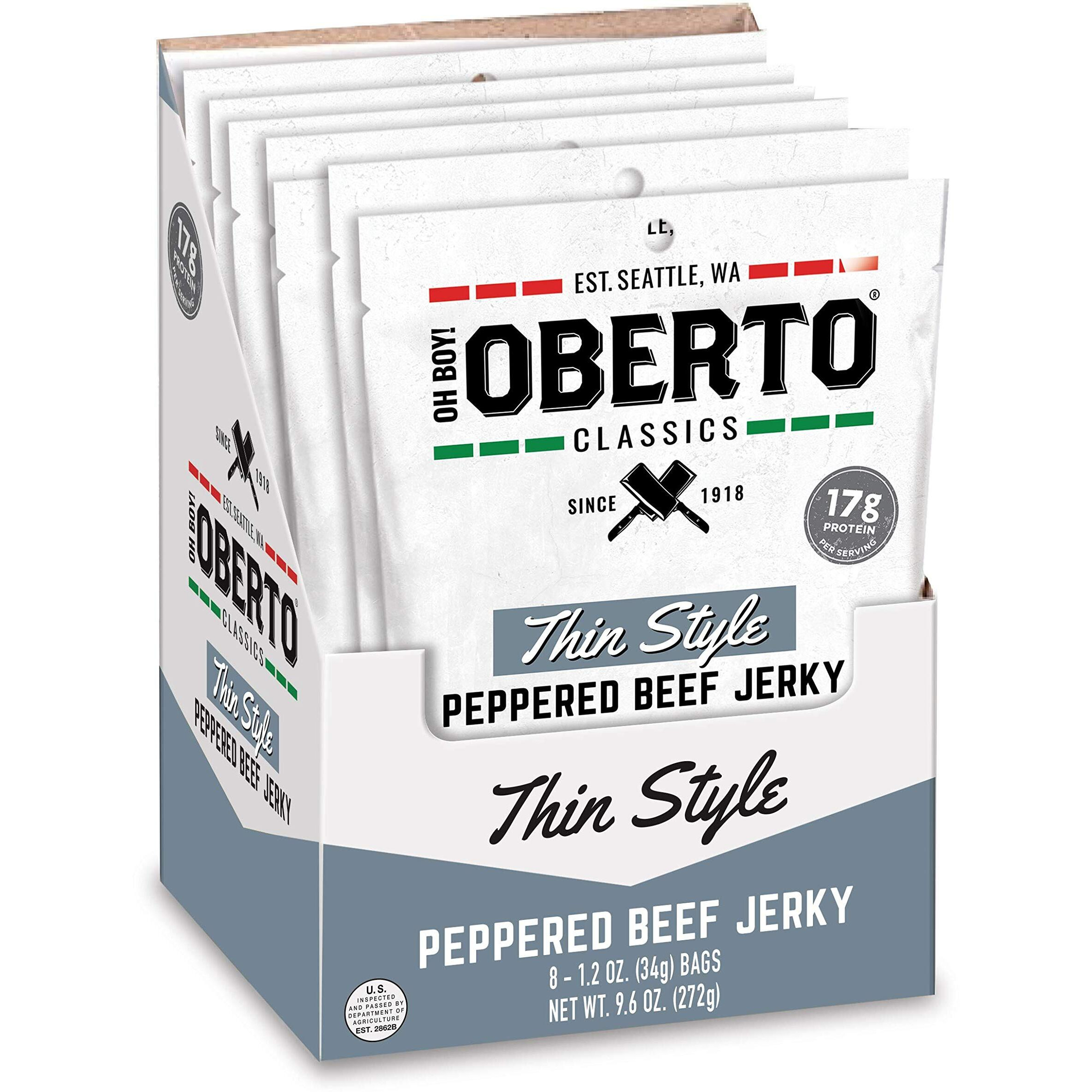 Oh Boy Oberto Classics Thin Style Peppered Beef Jerky, 1.2 Ounce (Pack Of 8)