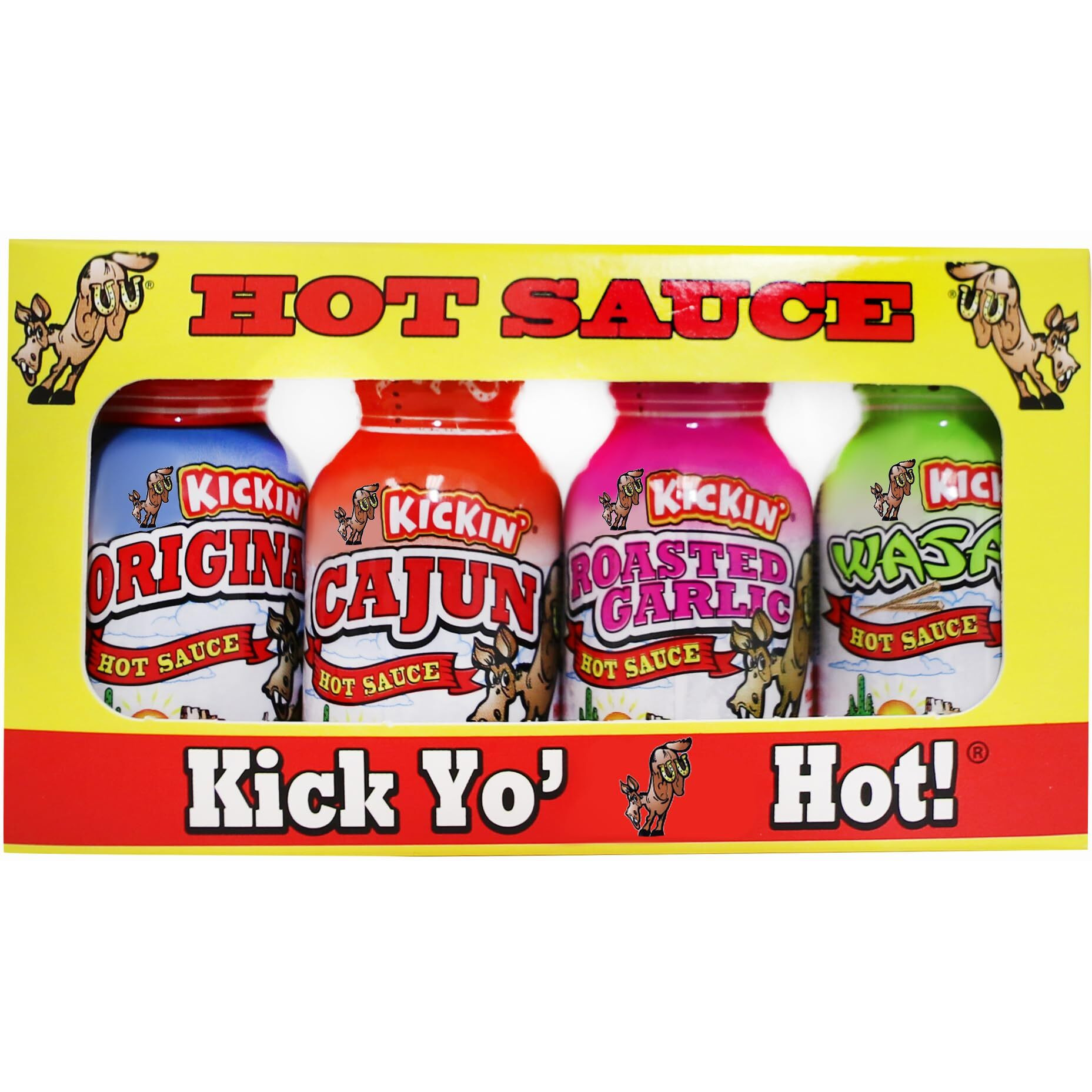 Kickin' Premium Hot Sauce Bottles Gourmet Gift Set Travel Size - .75 Oz. 4 Pack - Try If You Dare - Perfect Gourmet Christmas Gifts For The Hot Sauce Fan