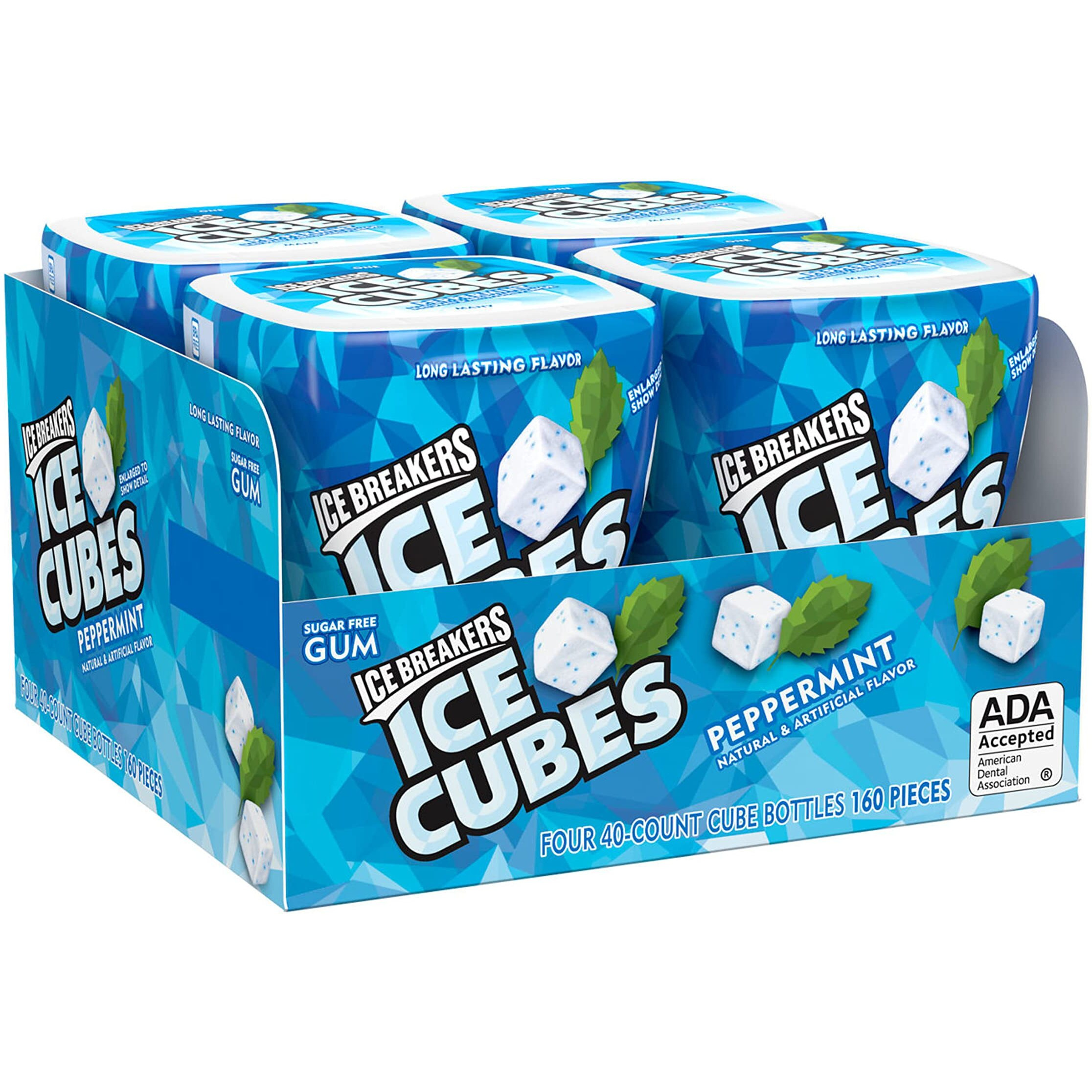 Ice Breakers Ice Cubes Peppermint Sugar Free Chewing Gum Bottles, 3.24 Oz (4 Count, 40 Pieces)