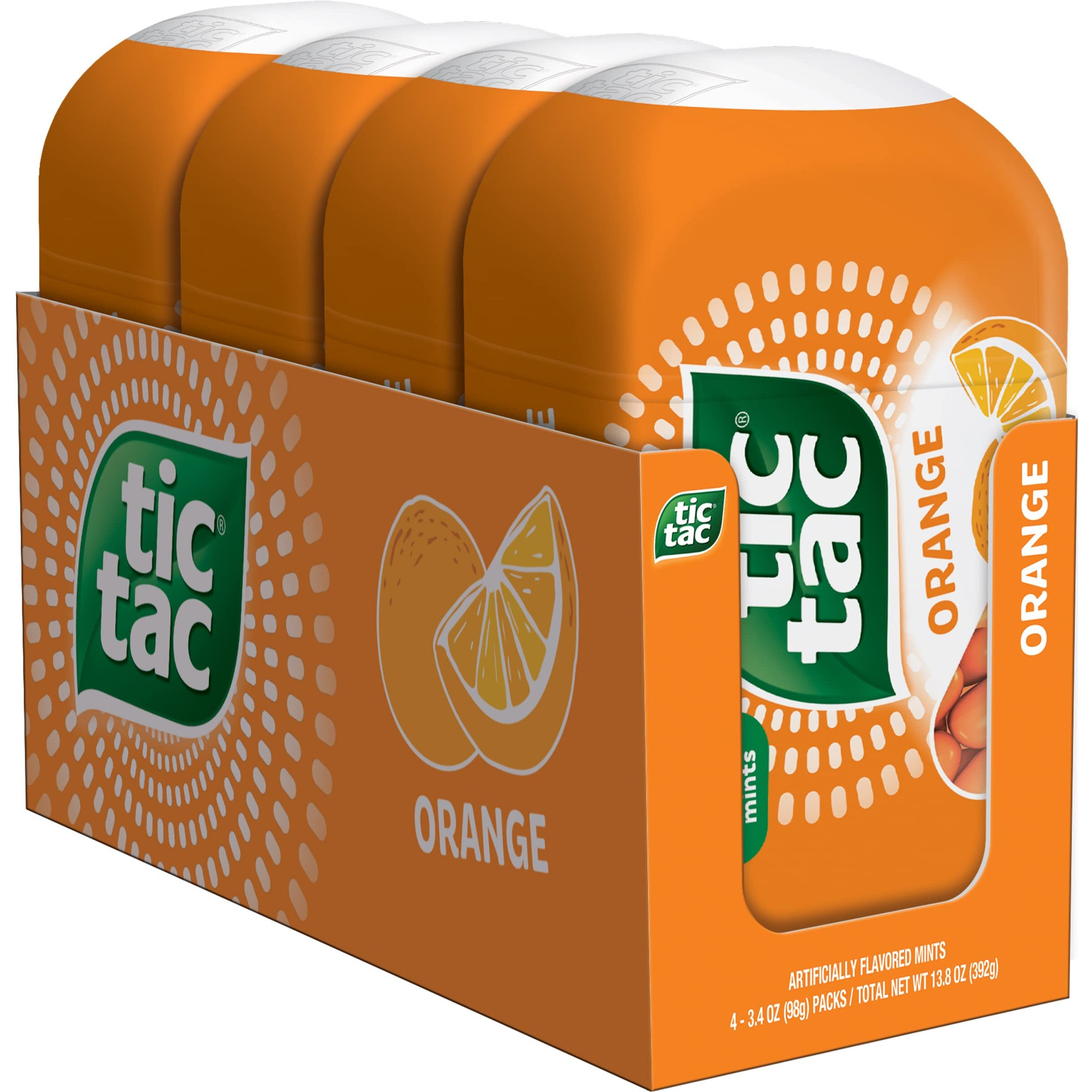 Tic Tac Orange Flavored Mints, 4 Count, On-The-Go Refreshment, 3.4 Oz Each