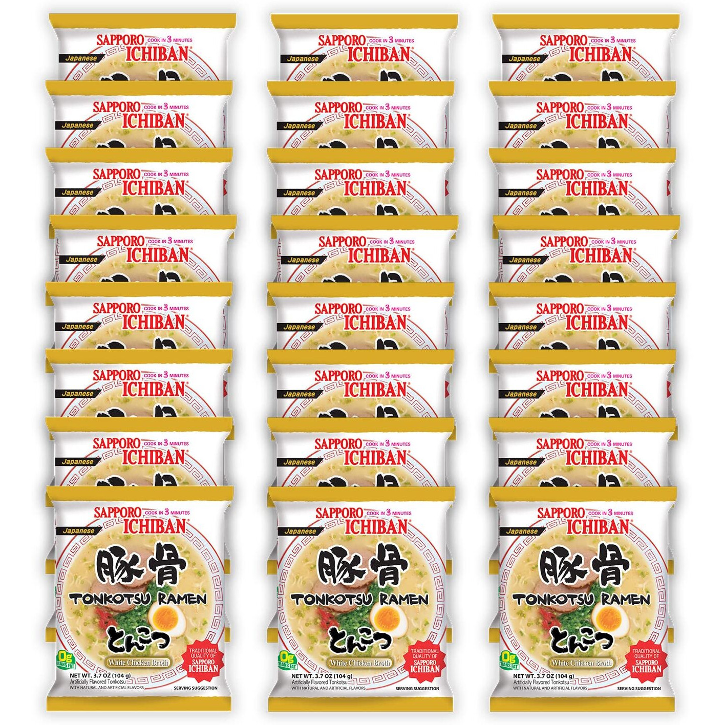 [Sapporo Ichiban] Ramen Noodles, Tonkotsu Flavor, No. 1 Tasting Japanese Instant Noodles 3.5 Oz. (3.7 Ounce (Pack Of 24))