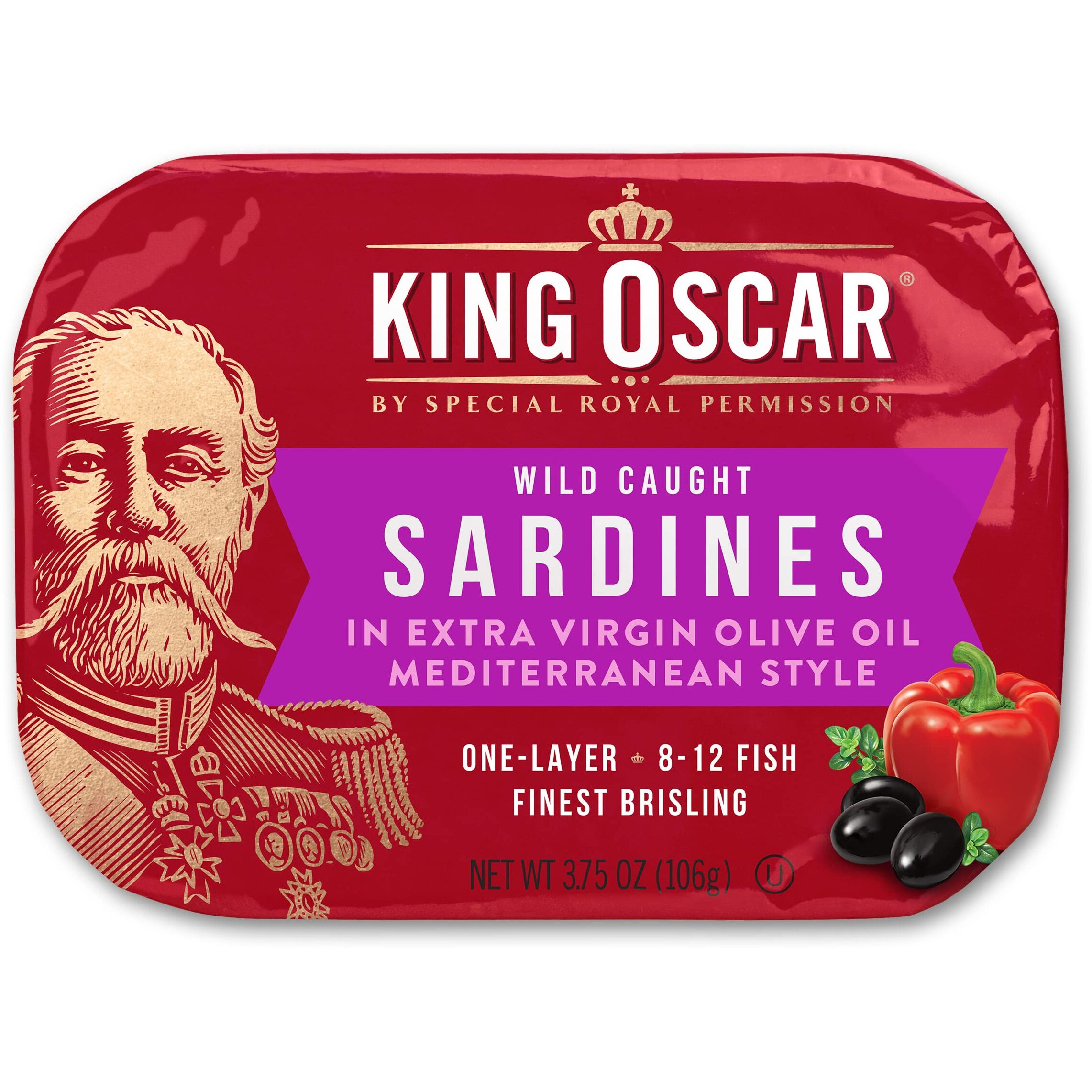 King Oscar Sardines, Mediterranean Style, One Layer, 3.75-Ounce Cans (Pack Of 12)