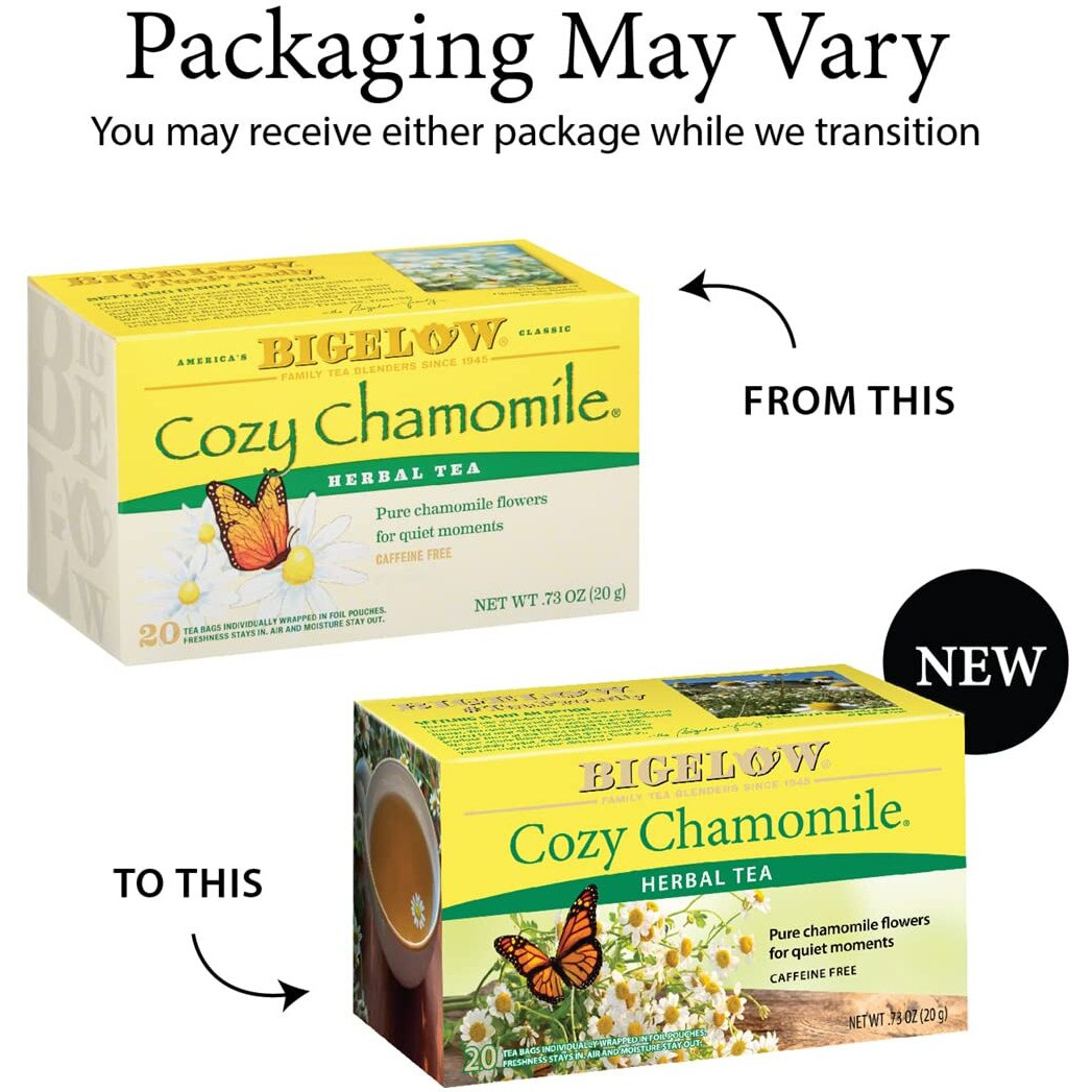 Bigelow Cozy Chamomile Herbal Tea, Caffeine Free, 20 Count (Pack Of 6), 120 Total Tea Bags