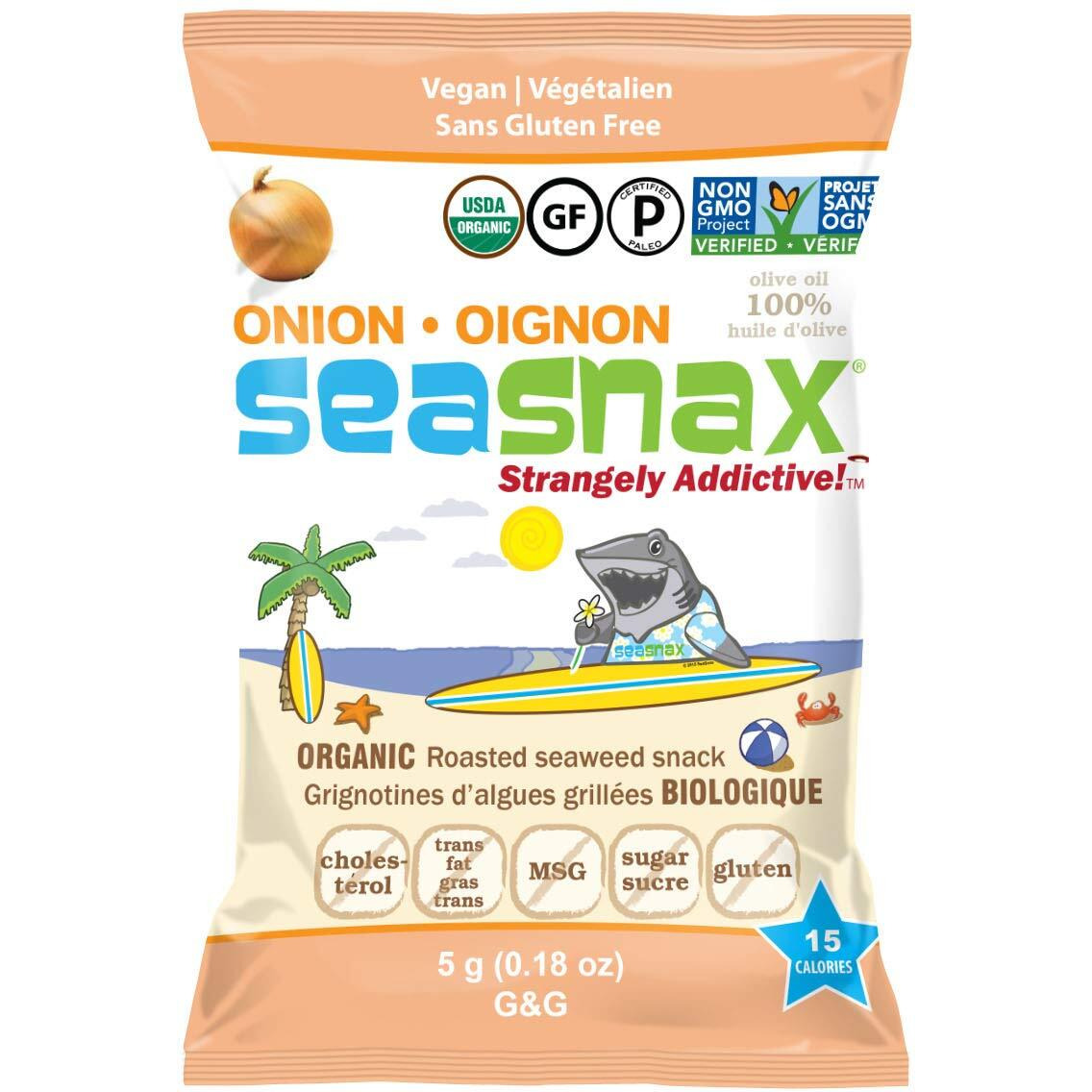 Seasnax Organic Roasted Seaweed Snack, Onion, 0.18 Ounce (Pack Of 6)